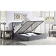 Home Treats Grey Velvet Material Ottoman Bed Frame King | Tall Winged Headboard Gas Lifting Under Bed Storage Compartment | Easy to Assemble | King Size Ottoman Bed — (King)