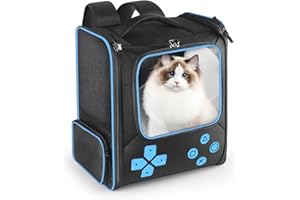 XMUXI Haustier Rucksack bis 6KG, Faltbare Hunderucksack, Komfortable Katzenrucksack für die Reise, Wasserdichtes Oxford-Tuch mit Netzfenster Katzentasche Schwarz