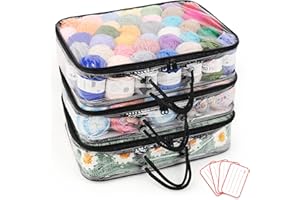Coopay Organizer trasparente per filati, 3 pezzi, organizer portatile per filati, borsa antipolvere per lana con 4 etichette, organizer per maglieria con cerniere e manico, borsa per filati per