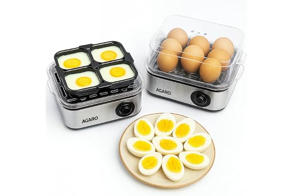AGARO Grand Egg Boiler And Poacher, 2-in1 Boils 8 Eggs, Poach 4 Eggs, Steamed Vegetables, 3 Boiling Types, Stainless Steel Bo