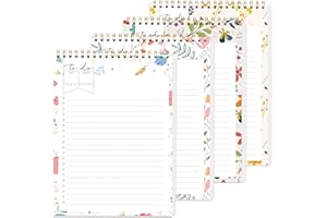 KAICN To Do List Notepads Set of 4, Hand Illustrated Daily Planner， To Do List Notepad Stationery， Floral To Do List Pad with Premium Thick Paper & Waterproof Flexible PVC Hard Cover, A5 Size ( 5.5" x