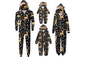 GENERIC Weihnachten Pyjama Familien Schlafanzug Damen Herren Kinder Jumpsuit Kuschelig Hoodie mit Reißverschluss Kapuze Weihnachts Schlafanzug Set Einteiler Nachtwäsche Overall Hausanzug