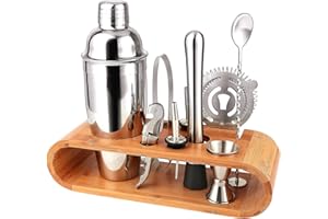 AUTUMNDEER Barkeeper Set - Cocktail-Shaker Set Cocktail Zubehör 10-teiliges Bar Tool Set mit schlankem Bambus-Standfuß, Martini-Shaker für die Küche, Perfect Home Bartending Kit für ein fantastisches Mixerlebnis