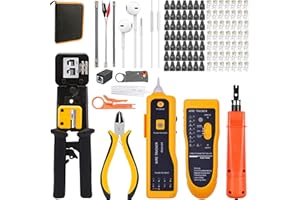 MAYLINE-TECH Crimping Tool CAT5/CAT6/Cat5e Cable Crimper Network Repair Kit, RJ45/RJ11/RJ12 Crimp Stripping Cutter Set, Professional Wire Crimping Tester Tools, End-Pass-Through Connectors (Orange)