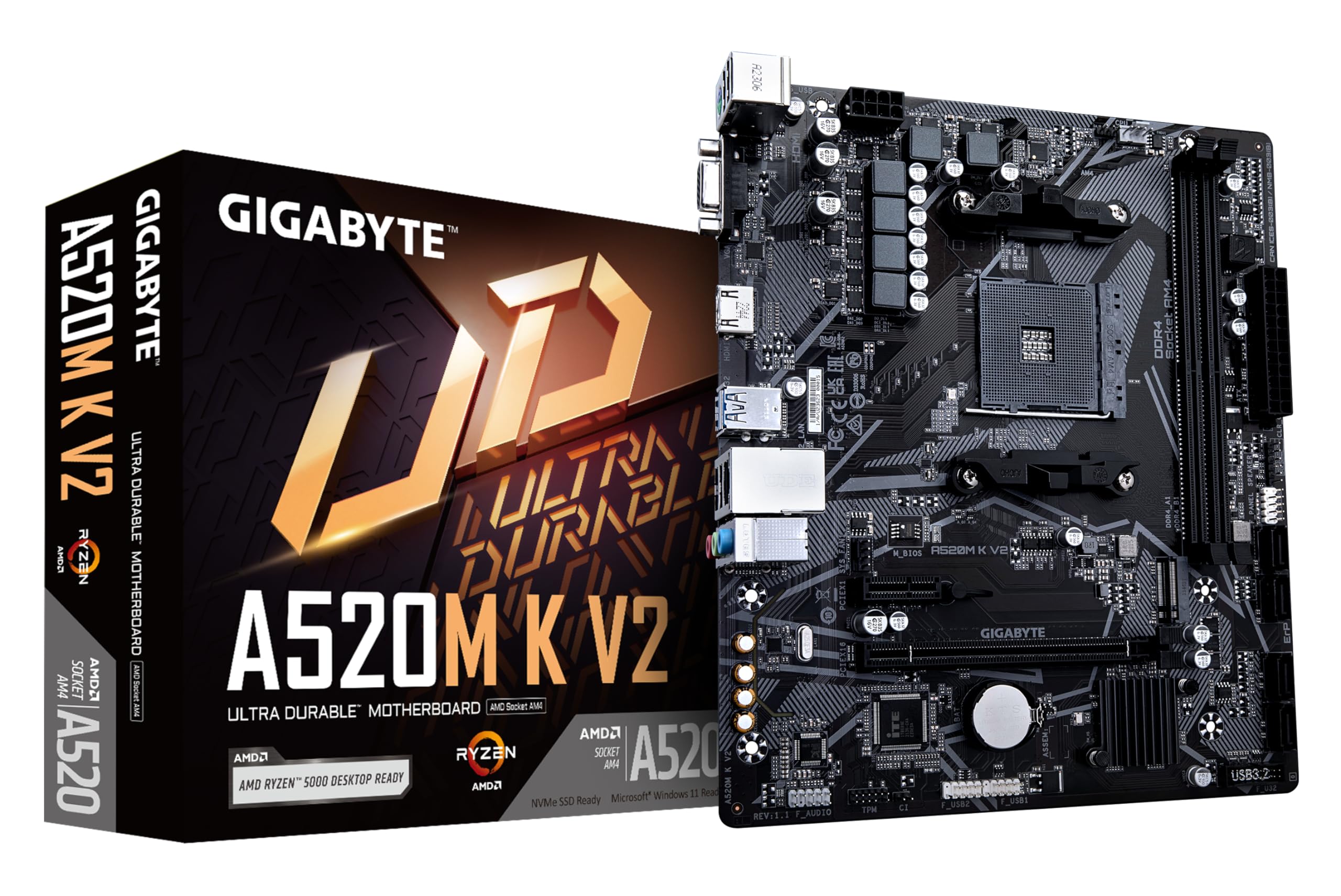 GIGABYTE A520M K Micro ATX DDR 4 (Rev. 1.0) Ultra Durable AMD Motherboard with Gbe LAN with Bandwidth Management, Pcie 3.0 X4 M.2, Smart Fan 5, Anti-Sulfur Resistors Design
