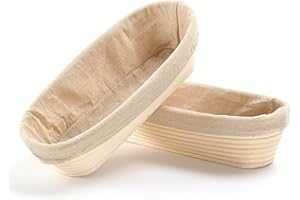 SUREBUY Juego de 2 cestas de levadura, ratán natural, ovalado banneton, para masa de pan, pizza y pastelería, 29,5 cm