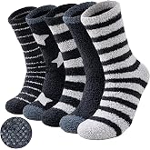 Niorasen 5 Pairs Black Soft Plush Socks for Men, Thermal Non-Slip Warm Fluffy Home Thick Sleeping Socks Winter Christmas Sock