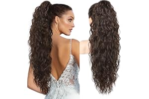 Brikabia Ponytail Extension 30" Long Claw Clip Ponytail Extensions Curly Wavy Pony Tails Hair Extensions Synthetic Hairpiece, Dark Chocolate Brown