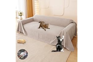 Loiion Protezione Divano Graffi Gatto, Impermeabile Divano Copertura, Copridivano Mobili Protector, Copridivani Impermeabile Resistente Alle Macchie E Ai Graffi per Cani e Gatti, Cachi, 340x180cm
