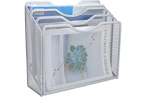EasyPAG Desktop A4 Mesh Tray Office Desk Tidy File Holder Paper Organiser Magazine Storage Filing Rack,Silver