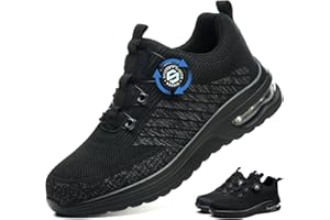AYQYC Męskie buty ochronne ze stalowym noskiem, lekkie buty ochronne, oddychające, antypoślizgowe, z poduszką powietrzną, obrotową klamrą, sznurowadła