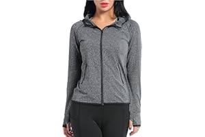 AMZSPORT Felpa Donna con Zip, Giacca Running Sportiva con Cappuccio