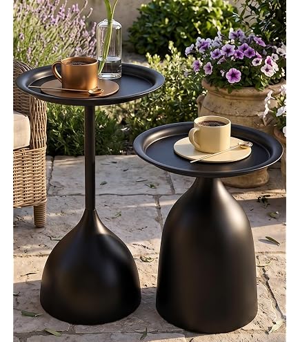 MICA Decorations Seattle Beistelltisch für Außenbereich - Runder Couchtisch - Pflanzentisch und Kaffeetisch - 45 x Ø38 cm - Metall
