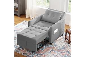Meskanu Small Sofa Bed 3-in-1, Folding Sofa & Sleeping Stool with Bed Function, Sleeper Chair up to 200 kg, Sofa Bed with Linen Look Cover, Sleeping Chair for Living Room & Guest Room, Light Grey
