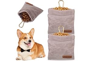 worahroe Leckerlitasche für Hunde 2Pcs, Lebensmittel Tasche Hund Ausbildung mit Clip Karabiner, wasserdicht Hund Leckerli Tasche Snack Tasche Baumwolle Schicht mit automatischen Schalter (grau)
