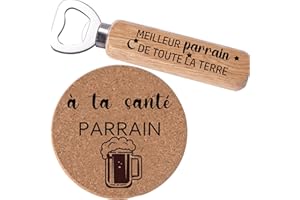 MKISHINE Cadeau Parrain Décapsuleur Parrain+Dessous de verre cadeau Parrain demande fête des parrains Cadeau Parrain anniversaire Annonce Naissance