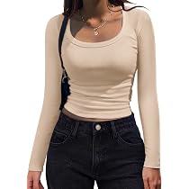 Hotouch Langarmshirts Für Damen – Figurbetontes Basic Top Aus Rippstoff