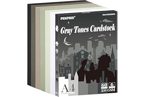 PENPRIS Grautöne-Kartonpapier - 60 Blatt, 6 Farben, Blaues Kartonpapier im A4-Format, 250 g/m²/92 lb schweres Kartonpapier für Drucker, Kartenherstellung, DIY-Handarbeiten, Scrapbooking PAC06MX6