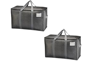 VENO Pack de 2 Bolsas de Almacenamiento para la Mudanza Extra Grande con Cremallera. Alternativa a las Cajas para Mudanzas. Bolsa de Viaje Plegable con Bolsillo para Etiqueta (Gris, Pack de 2)