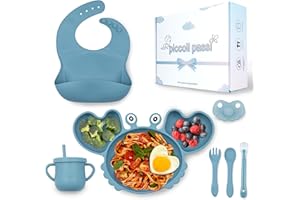 Piccoli passi Nuovo Set Pappa Svezzamento CONFEZIONE REGALO Con Posate Bambini E Piatto Svezzamento con ventosa. Disegno A Forma Di Granchio. Sicuro per i tuoi bambini (Blu)