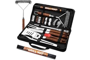 PURPLEBIRD 31-teiliges Edelstahl Grillzubehör Set – Premium BBQ Grillbesteck für Männer & Frauen mit Tragetasche, Grillmatte Garten, Camping & Geburtstag