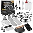 grilljoy Professional Griddle Accessories Kit Set with Smash Burger Press - Extra Thick Grill Spatula, Turner, Flipper - 28PCS Flat Top Grill Tools Kit For Outdoor Barbecue Teppanyaki Camping Cooking