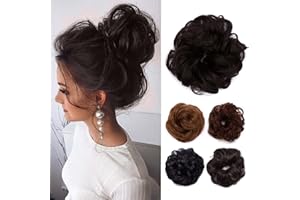 TESS Cheveux Brun Bouclé Extensions à Clip, Naturel, Décoiffé, Scrunchy, Queue de Cheval, Updos, Hair Bun, Brun Foncé