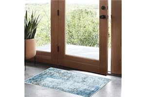 JURLEA Tappeto per corridoio Tappeto antiscivolo per corridoi cucina e soggiorno Non perde è lavabile e leggero (60 x 120 cm, Crema/Blu)