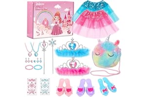 Jojoin Conjunto de vestido y zapatos de princesa para niñas - 1 bolso de unicornio y 2 conjuntos de vestido y joyas, 3 pares de zapatos de princesa, Juego de rol de Halloween