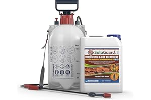 SAFEGUARD Soluguard Woodworm and Rot Treatment (1x5L Clear & Sprayer) Ready for Use & Pump Action Pressure Sprayer. Solvent-free Preservative Woodworm Killer. HSE approved