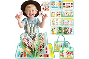TEBOKHAD Busy Board Montessori, Libro Montessori Maletin De Paneles Sensoriales Tablero Busy Book, Libro Interactivo Juguetes Montessori 1 Años, Juguetes Educativos Regalo para Niños 2 3 Años