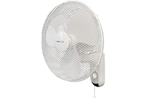 STAYCOOL 16in / 40cm Wall Fan / 3 Speed Settings / 90 Degree Oscillation/Vertical Tilt/Pull Cord Operation / 45w / Quiet Motor/Easy Installation/Safety Grill/Wall Mountable / F1421WH / White