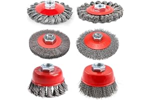 SQLJYU 6 Stück Drahtbürsten Winkelschleifer Set, M14 Stahlbürste Bohrmaschine, 7.5/10 cm Drahtbürste Flex, Topfbürste Bohrmaschine, für Garten Unkraut und Moos