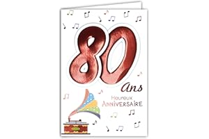 AFIE Age Mv 69-2042 Carte Anniversaire 80 ans Homme Femme motif Musique Sonophone