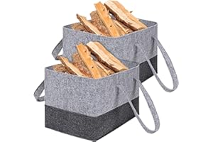 SPORWAY 2 pezzi borsa in feltro per legna da ardere, pieghevole, grande borsa per la spesa, cestino portatile per legna da ardere, legno, giornali o shopping, 38 x 25 x 25 cm