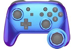eXtremeRate Coque de Remplacement pour Nintendo Switch Pro Manette, Shell Avant avec Trou de Joystick Octagonal, Coques Arrière et Poignées Grips pour Manette Switch Pro, Caméléon Violet Bleu