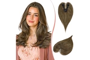 RUWISS Topper in Capelli Veri per Donna Castano con Riflessi Biondi Posticcio Leggero con Clip per Diradamento Capelli Liscio Senza Frangia