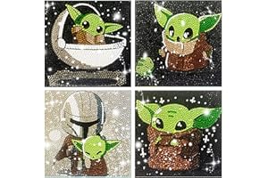 CLENDO 4 Pack Cartoon Diamond Painting Kits for Kids,Baby Yoda Diamond Art for Kids Ages 4-8-12,Easy Kids Gem Art Kit with Beautiful Package for Gift Home Wall Decor(7x7inch)