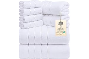 Utopia Towels - Juego de Toallas de Lujo de 8 Piezas, 2 Toallas de Baño, 2 Toallas de Mano y 4 Paños de Lavado, Juego de Toallas Altamente Absorbentes 97% Algodón Ring Spun(Blanco)