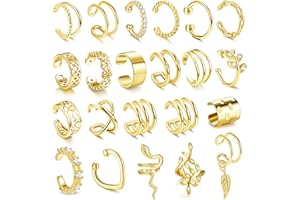 JeweBella 22Pcs Ear Cuff Pendientes Sin Agujero Mujer Ajustables Pendientes Clip Mujer Sin Agujero Pendiente Falso Pendientes Clip de Cartílago Pendientes de Oreja Oro/Plata/Oro Rosa/Negro