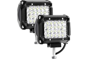 Kraumi Phare de Travail LED 12V 144W 4'' Projecteur Voiture 12v Etanche IP67 Spot Flood Feux Antibrouillard LED 10,500lm Feux de Travail pour Voiture Camion Tracteur SUV Bateau(2 PCS)