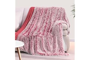 KANKAEU Morbida coperta in pile, 130 x 160 cm, super morbida e calda, sfumata di colore rosso