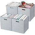 Large Storage Basket Bins,Foldable Closet Organizer Shelf Cabinet Bookcase Boxes,Thick Fabric Drawer Container,13''×13'',4pcs, Sliver Grey