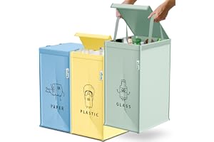 NORGGO® Återvinningskärl – Set med 3 x 40L för plast, papper och glas – Hållbara soptunnor för återvinning – Färgade soppåsar