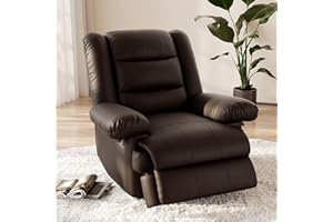 Hamlody Recliner Armchair Reclining Chair Padded Seat Single Sofa Lounge Seating Manual Adjustable Legrest and Backrest PU Leather Couch Chair for Living Room Bedroom Home Theater Cafe (Brown)