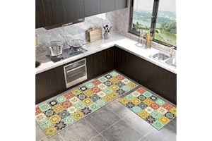 SHUAIG Non-Slip Kitchen Mat Set, Washable Kitchen Rugs, Set of 2, Kitchen Mats with Sliding Sticker for Kitchen, Foyer (Style D, 40 x 60 + 40 x 120 cm)