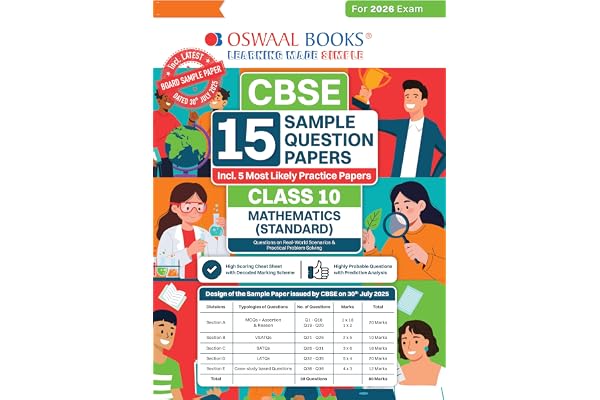 Oswaal CBSE 15 Sample Question Papers Class 10 Mathematics Standard for 2026 Board Exam (As per CBSE Sample Question Paper issued on 30 July 2025), recommended by 2025 CBSE Toppers
