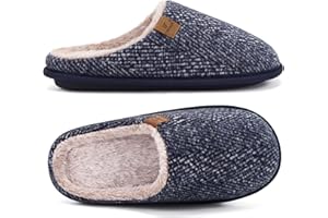 COFACE Kapcie męskie w kratkę, zimowe, ciepłe buty do domu, z pianki memory, wełna z pluszu, z antypoślizgową gumową podeszwą