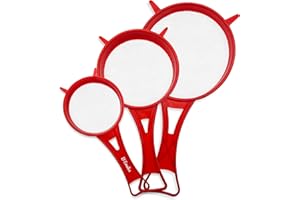 D'Emilia - Sieb aus Kunststoff für Kefir, Küchensieb für feste und flüssige Lebensmittel, Set mit 3 kleinen Siebern mit feinem Kunststoffgeflecht zum Sieben, Weiß