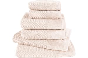 ‎PURE LABEL Pure Label 6-TLG. Handtücher Set mit Aufhängeschlaufen aus 100% Baumwolle, saugstark und weich - 2X Badetuch (70x140 cm) 2X Handtuch (50x100cm) 2X Gästetuch (30x50 cm), Creme